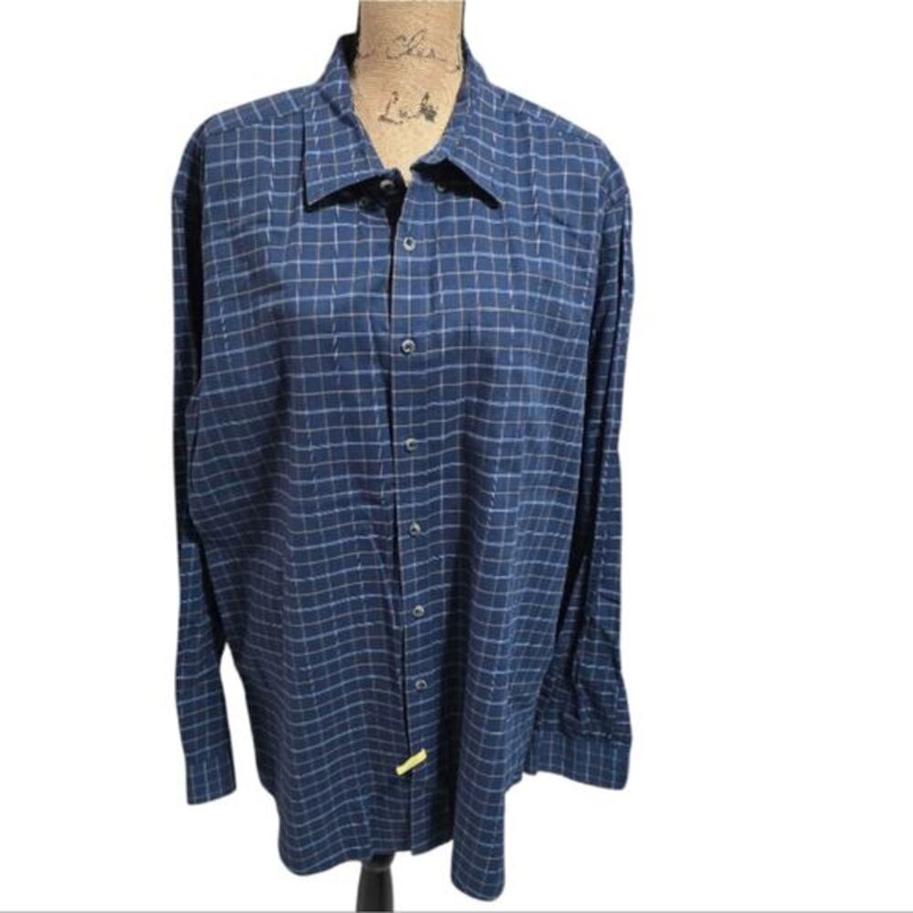 Eddie Bauer Blue Checkered Plaid Button-Up Shirt Men's‎ Size XLT